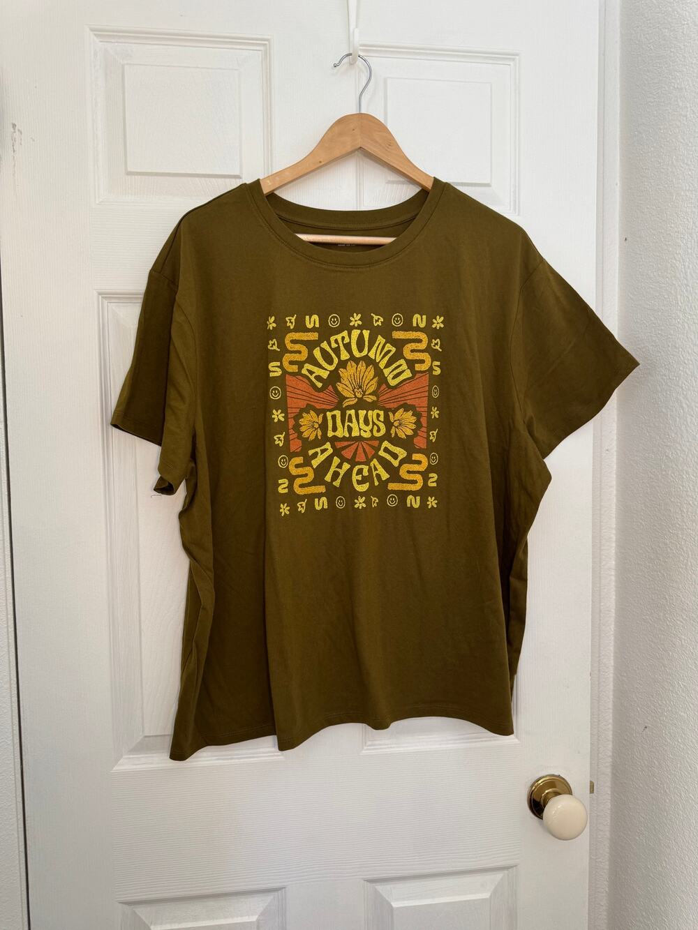 Sonoma Autumn Days Ahead Graphic T-Shirt 2X Plus Size Fall Leaves Olive